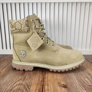 Timberland 6" Premium WP Boot Henna Womens Sz 7.5 Green Insulated Combat Nubuck